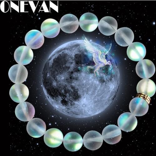 Mermaid Glass Crystal Moonstone Bracelets Multicolor Matte Shining Stone Beaded Charm Bracelet Handmade Wristband Gifts Jewelry