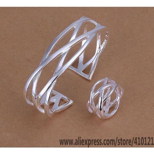 S285 Lucky Charm Silver Color Jewelry Sets For Women Fashion Jewelry Lady Accessories Fashion Small Cross Ring Bangle