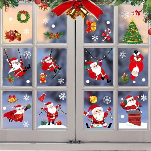 Merry Christmas Window Stickers Set Christmas Decorations For Home Wall Glass Stickers New Year Home Decals Decor Removable