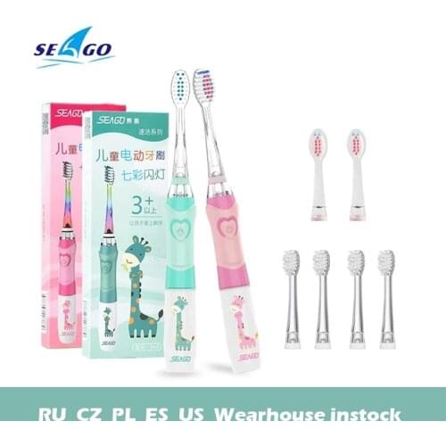 Seago Kids' Electric Toothbrush Powered Battery Smart Timer ToothBrush Soft Bristle Brush Head Kids Oral Care Colorful LED