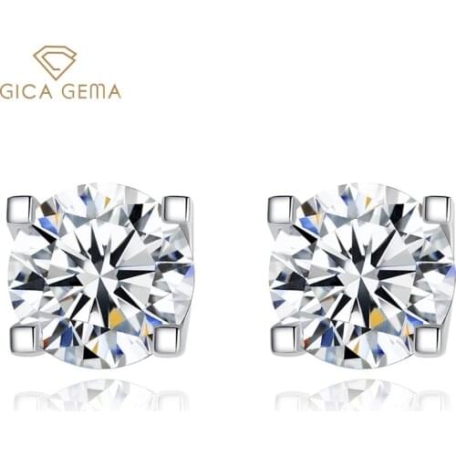 GICA GEMA 1 Carat Moissanite Stud Earrings For Women 925 Sterling Silver Simple Four Claws Wedding Anniversary Fine Jewelry