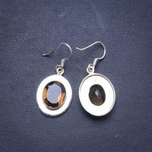 Natural Smoky Quartz Handmade Unique 925 Sterling Silver Earrings 1.25" X4207