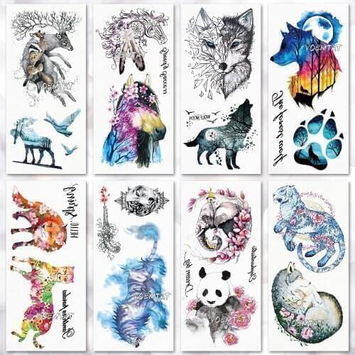 Waterproof Temporary Tattoo Forest Bear Wolf Panda Fox Tatto Flash Tatoo Fake Tattoos For Girl Women Men Kid