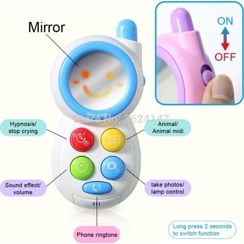 Smart Mirror Phone Educational Mobile Telephone Unlimited Music Lighting Baby Toy Cell Music Phone with Small Mirror for Kids