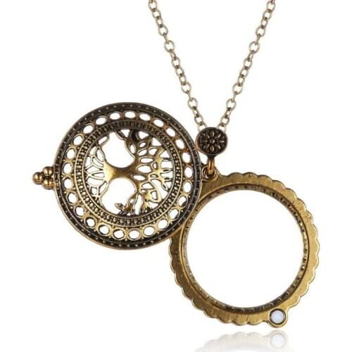 Vintage Chain Magnifying Glass Hot Necklace Pendant Grandma Gift Metal Magnifier M7DA