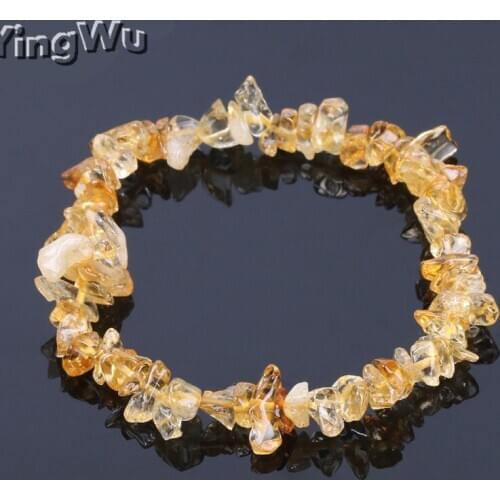 Yingwu Natural Yellow Crystal Stones Beads Bracelet Irregular Gravel Quartz Bangles Healing Charm Gifts for Women Men Jewelry