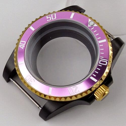 Gold Coated Black PVD Watch Case fit NH35A NH36A Purple Insert fit nh35 nh36a