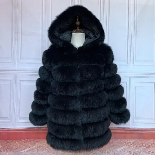 2020 Real Fur Long Coat With Hood Natural Fox Fur Jacket HOOD Plus Size Female High Quality Winter Jacket Real Fur Vests
