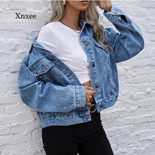 Spring and Autumn Womens Denim Jacket Denim Korean Coat Fashion Casual Solid Color Lapel Loose All-Match Womens Clothing