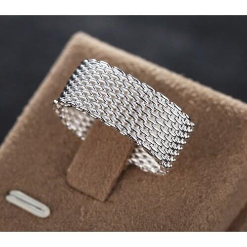 100% 925 Sterling Silver Simple Net Rings lady fine Jewelry for Women men Size 6 7 8 9 10 Fashion Vintage Wedding Girl gifts