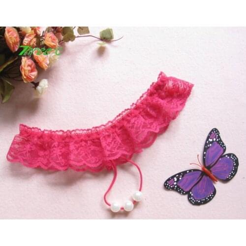 Ladies Sexy G-strings Lace Low Waist Pearl Massage Open Crotch Panties Women Transparent T-pants Thong Adult Sexy Lingerie