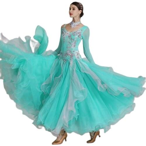 Womens Ballroom Dance Costume V Neck Pleated Long Fringed Tango Salsa Latin Dance Dress With Long Sleeve