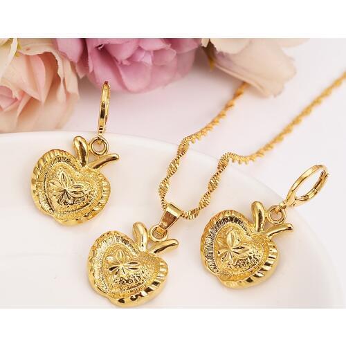 African Gold Color islam Apple shape Seeb Love Necklaces pendants earrings Women Girl Muslim Arab Middle Eastern Jewelry sets