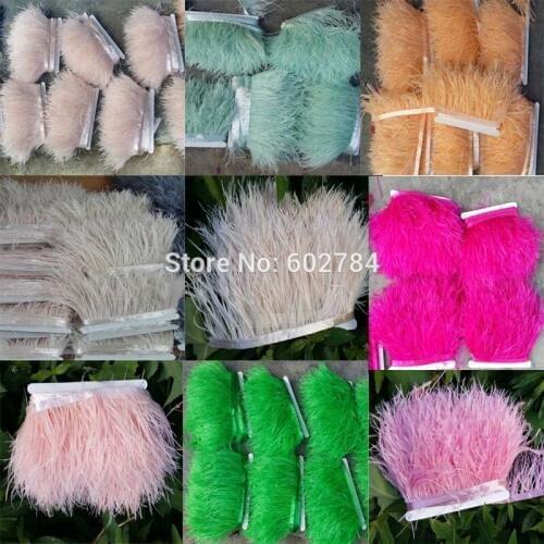 10meters/Lot Height 3-4" 8-10cm Natural Ostrich Feather trim fringe Ostrich feather Trimming on Satin Head garment accessories