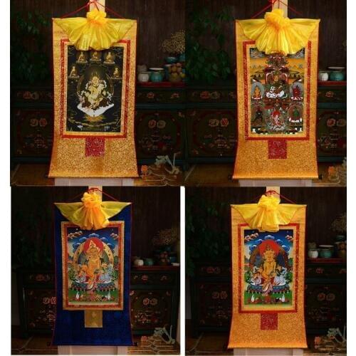 4P--Wholesale Buddhist supplies--60CM Thang-ga -efficacious God of wealth Yellow Jambhala Zanbala Buddha Thangka painting