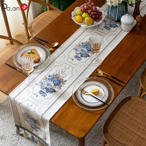 European Chenille Tassel Table Runner Household Jacquard Shoe Cabinet Flag Long Strip Coffee Table Cloth TV Cabinet Cover Towel