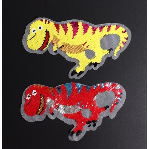 Fine Dinosaur Reverse Sequins Sew On Patches for clothes Coat Sweater Embroidered Change Color Reversible Patch Appliques