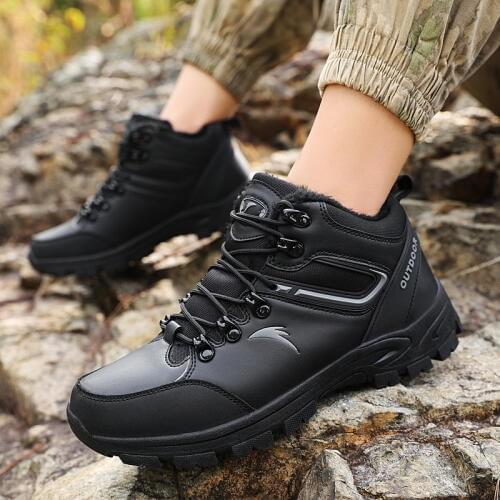 Winter Autumn Men Hiking Shoes Leather Snow Boot waterproof Plush Outdoor Sneakers Male Trekking Climbing Athletic Shoes