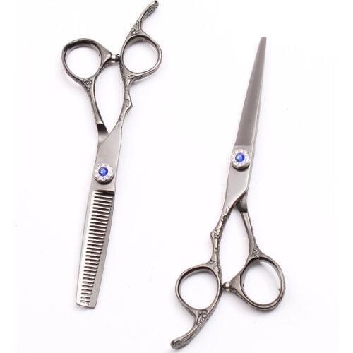 Left-Hand 6" 440C Black Customized Brand Hairdressing Scissors Cutting Scissors Thinning Shears Professional Hair Scissors C8002