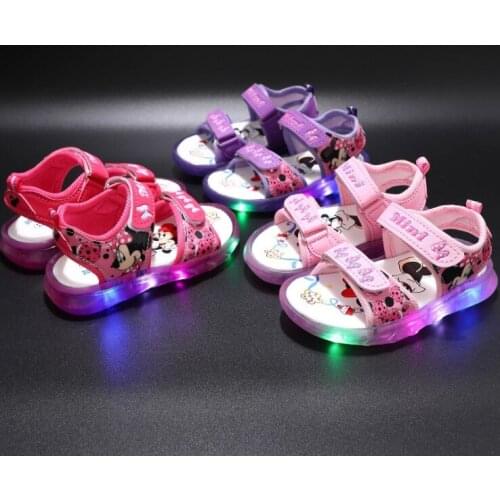 Disney mickey mouse childrens sandals baby toddler LED shoes girls beach shoes soft bottom non-slip boys sports sandals leisure