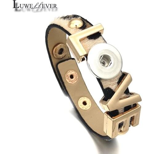 Luwellever Love Interchangeable 070 Pu Leather Horsehair Bangle Fit 18mm Snap Button Bracelet Charm Jewelry For Women Gift