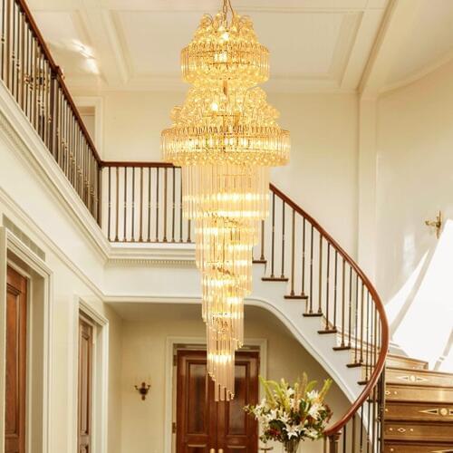 Modern Long Crystal Chandelier LED Lights American Gold K9 Crystal Chandeliers Lights Fixture Stair Way Home Indoor Lighting