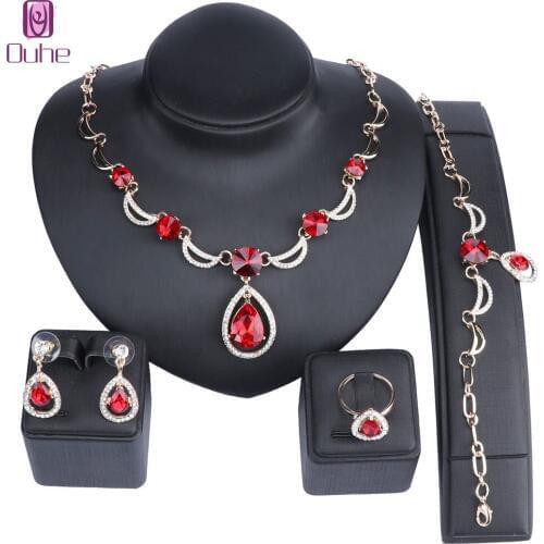 Bridal Gift Nigerian Wedding African Beads Jewelry Set Brand Woman Fashion Dubai Gold Color Gem Crystal Jewelry Set 5 Colors