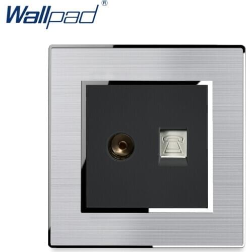 TV TEL Socket Wallpad Stainless Steel Panel With Silver Border Wall Socket Weak Electricity Sockets