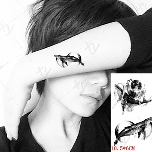 Waterproof Temporary Tattoo Sticker Forest Moon Whale Fake Tattoos Flash Tatoo Arm Chest Body Art for Women Men Girl