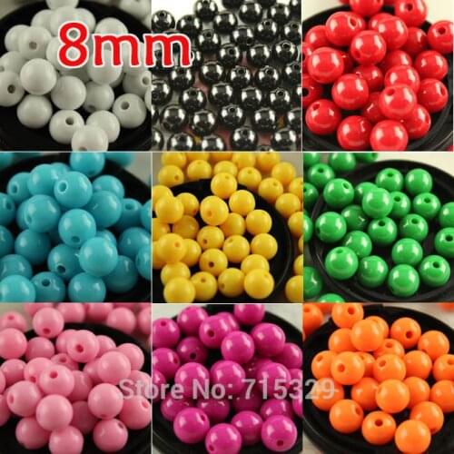 100pcs 8mm Acrylic Charm round loose candy spring colors children joys tools loose Beads Spacer pk color diy Jewelry Making