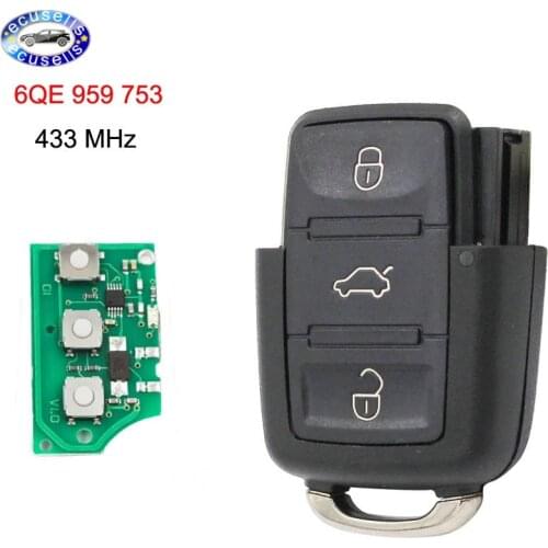3 Buttons 433MHZ/434MHZ Remote Key for Key Part # 6QE 959 753 for VW FOX GOL YEARS 2009