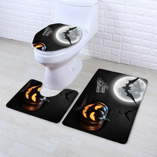 3Pcs/Set Toilet Seat Cover Creative Non-slip Living Room Bathroom Mats Cartoon Toilet Covers Suit Halloween Decorations for Home