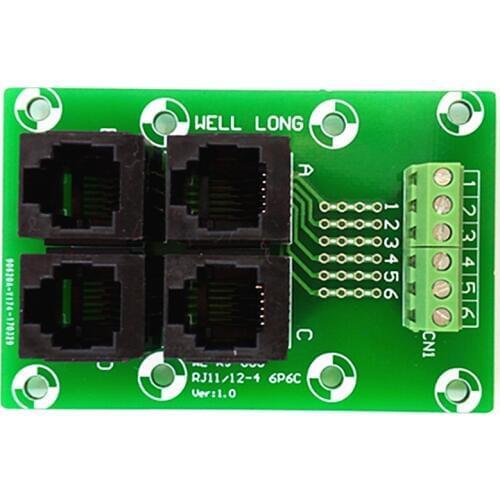 RJ11/RJ12 6P6C Jack 4-Way Buss Breakout Board, Terminal Block, Connector