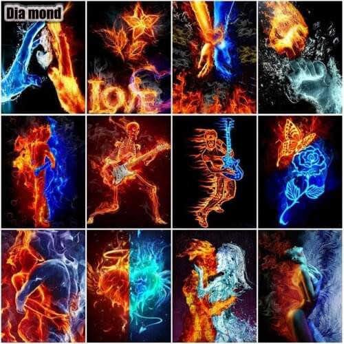 5D DIY Diamond Painting Fire Ice Full Drill Diamond Embroidery Abstract Couples Picture of Rhinestone Handicraft Home Decor