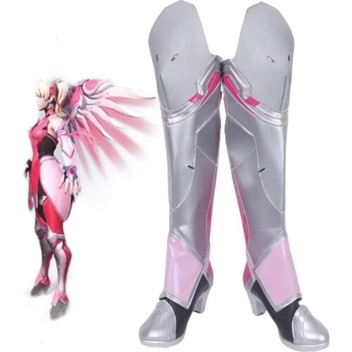 Game OW Mercy Angela Ziegler Pink Skin Cosplay Boots Shoes Halloween Party Props Custom Made