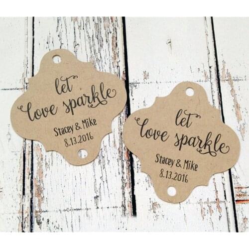Design let love sparkle, sparkler tags, personalized wedding tags, Custom rustic kraft tags, Customised logo tags