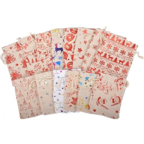 20pcs/lot 13x18cm Printing Christmas Deer Drawstring Gilding Cotton Bag Home Sundry Finishing Bags Dust Cloth Bag Party Gift Bag