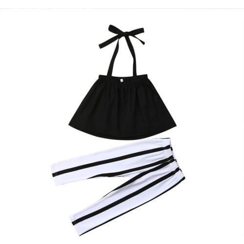 Pudcoco Girl Set Toddler Kids Baby Girls Clothes Summer Strap Tops+Stripes Pants Outfits Set 1-6T