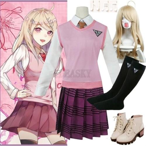 Danganronpa V3 Akamatsu Kaede Cosplay Costume Japanese Anime School Uniform Clothes Set Shirt Vest Skirt Tie Sock Wig headwear