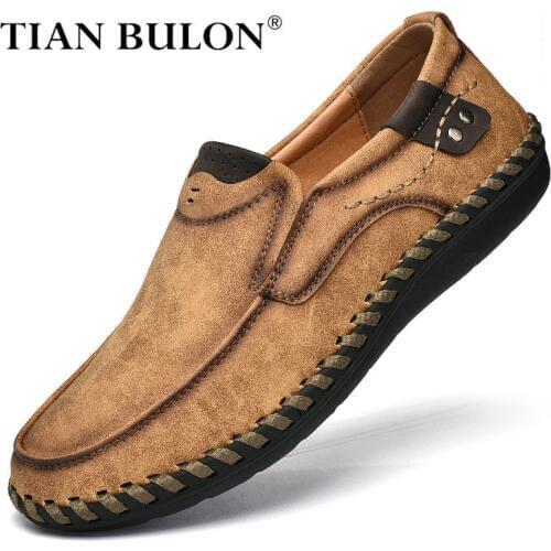 Handmade Leather Men Shoes Luxury Brand Italian Casual Mens Loafers Breathable Driving Shoes Slip on Moccasins Plus Size 38-48