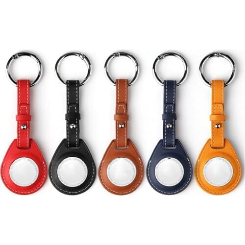 For Airtag Tracker Anti-lost Retro Leather Case Protective Shell Cover Sleeve With Key Chain