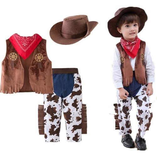 Cool Full Set Baby Kids Cosplay Cowboy Costume Western Cowboy uniforms Halloween Birthday Party Cosplay costumes