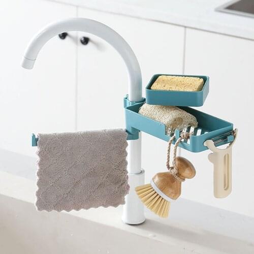 Kitchen Sink Drain Rack Free Rotation Sponge Storage Shelf Kitchen Bathroom Accessories Sponge Storage Faucet Holder Shelf