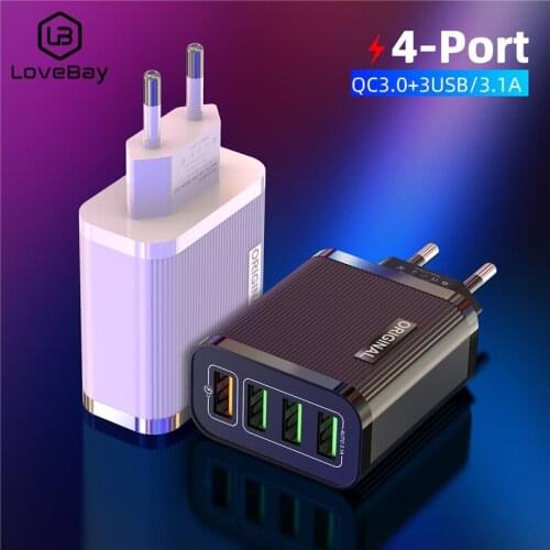 Lovebay Quick Charge 3.0 Phone Charger 4 Port USB Charging QC 3.0 Fast Charger For iPhone 11 Xiaomi Travel Wall Charger Adapter