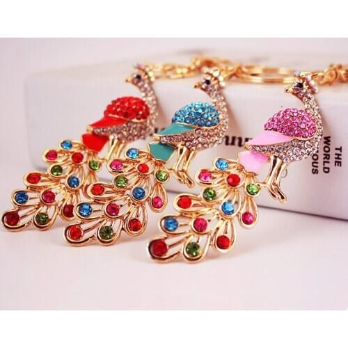 Diamond Set Crafts Seven Color Big Diamond Peacock Key Chain Women Bag Accessories Phoenix Key Ring Pendant