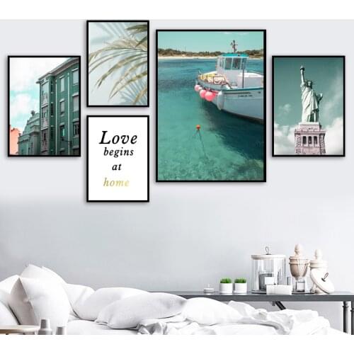 Palm Mabul Island Boat Statue Of Liberty Wall Art Canvas Painting Nordic Posters And Prints Wall Pictures For Living Room Decor