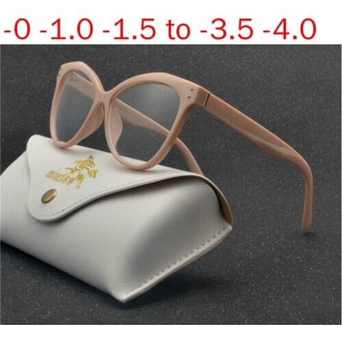 Blue Light Blocking Myopia Glasses Finished Women Big Frame Cat Optical Prescription Eyeglasses Men 0 -0.5 -1.0 -1.5 To -6.0 NX