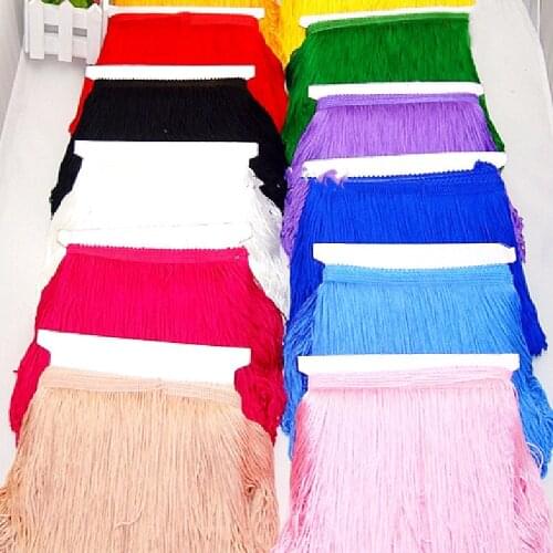 YACKALASI 10 Meters/Lot Fringe Tassel Champagne Rayon Soft Loop Bottom Latin Tail Dress Mac Trimming 9.5-10 Meter/Lot-15CM Long