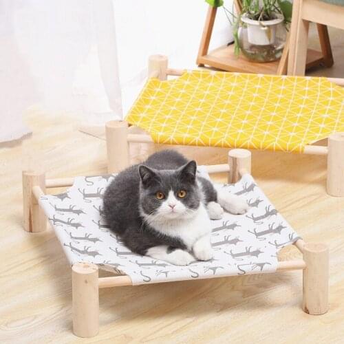 Durable Cat Bed House Accessories Removable Elevated Hammocks Cushion Wood Canvas Lounge for Small Dogs Furniture Pet Products