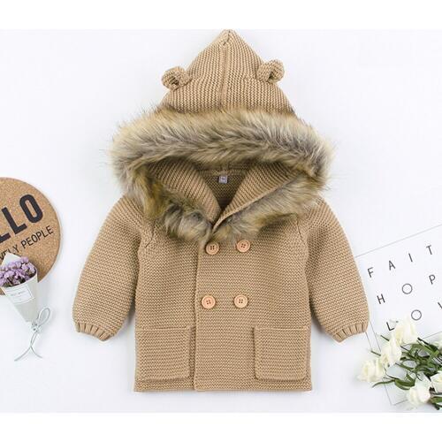 Pudcoco Newborn Baby Boy Girl Clothes Solid Color Knitting Warm Outwear Hooded Coat Cardigans Winter Jacket Clothes Outfit